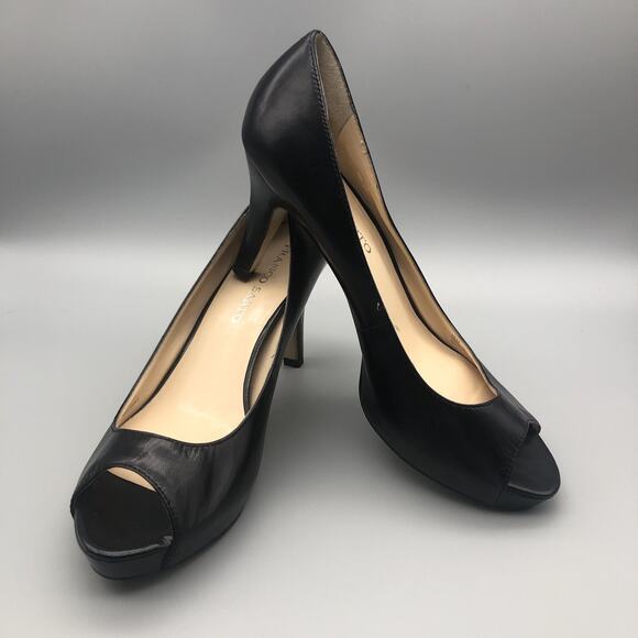 Franco Sarto Yelena Pumps Black Leather Peep Toe Heels Womens Size 10M - Picture 1 of 12